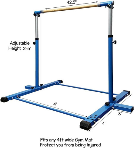Barra Horizontal P/gimnasia, Altura Ajustable 3-5 Ft, Azul
