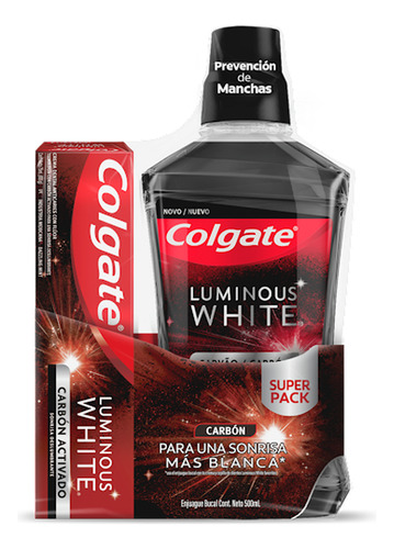 Enjuague Bucal Y Crema Dental Colgate Luminous White Carbóna