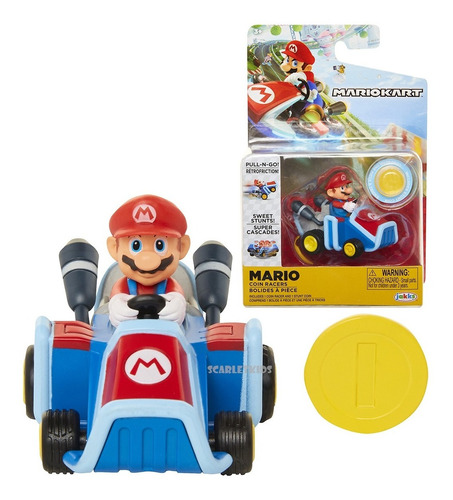 Super Mario Con Vehiculo Pull Back Y Moneda Orig Mario Kart