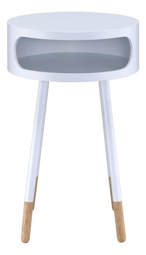Mesa Auxiliar Redonda De Madera Con 1 Compartimento Blanco/n