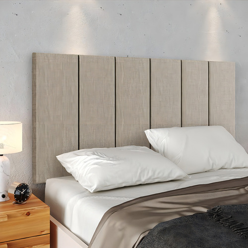 Cabeceira Estofada Encosto Cama 1,4 Kit Mesinha Apoio Canto Cor Bege Linho | Off/cinamomo