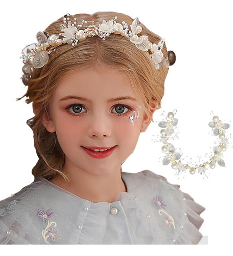 Elegantes Diademas De Perlas Y Flores Para Niñas