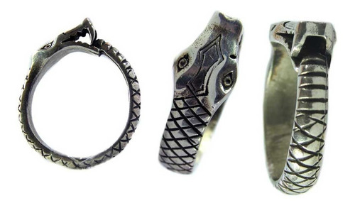 Anillo Ouroboros Cabeza 0,65 X 1,5 Cm Plata 7,5 Gr Art 481