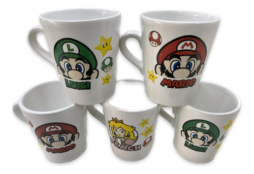 Tazas Super Mario Bros Luigi Cerámica Estampada X6 Unid.