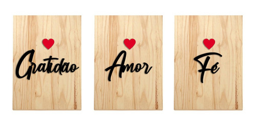 Quadro Decorativo Madeira Frases Gratidão Amor Fé Decoração