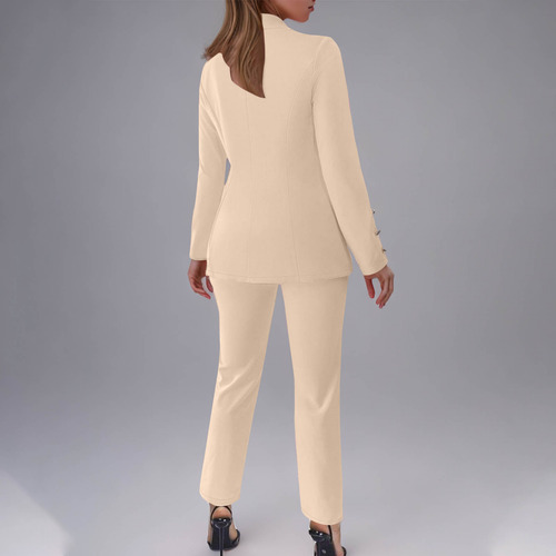 Conjunto De Traje De Abrigo Y Pantalones De Color Para Mujer