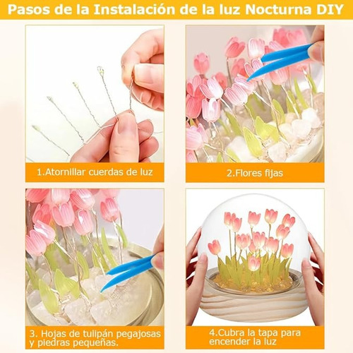 Lámpara Esfera Tulipanes Decorativa P/armar Luz De Noche Rosa