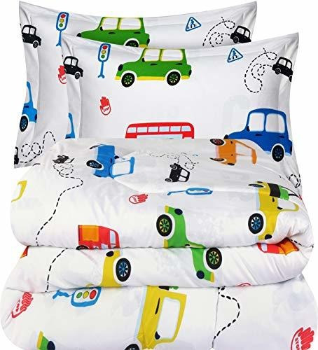 Edredon Utopia Bedding Estampado De Carros Con 2 Fundas