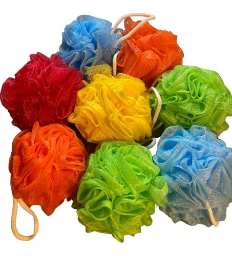 Imagen 1 de 5 de Pack X 10 Un Esponja De Baño Exfoliante Pompón Flor De Tela