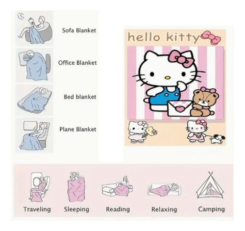Hello Kitty Cobija Frazada Premium Ultra Suave 200x150 Hello Kitty Rosa Claro
