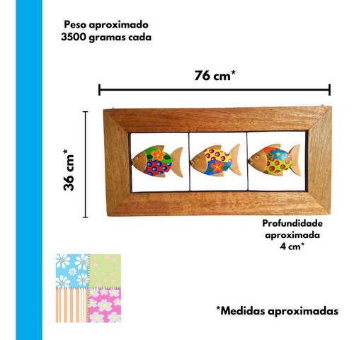 Quadro Decorativo Peixes Coloridos Madeira Horizontal