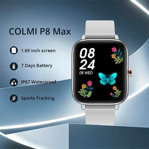 Smartwatch Colmi P8 Max 1.69" caja p8 max silver, malla p8 max silver y bisel p8 max silver