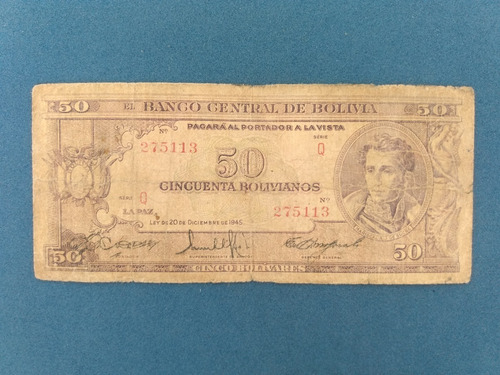 Cédulas Antigas Da Bolivia Bolivianos 1945 (Usado)