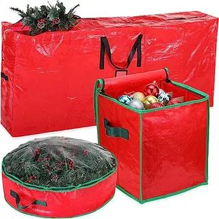 Set Of 3 Red Christmas Tree Wreath Storage Bag Fits Up ...