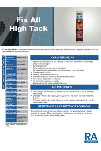 Soudal Fix All High Tack - Adhesivo Reparador En Albercas