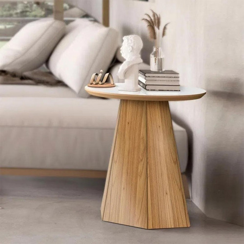 Mesa Dalla Costa De Centro Base Hexagonal 50cm Cor Off White/freijó