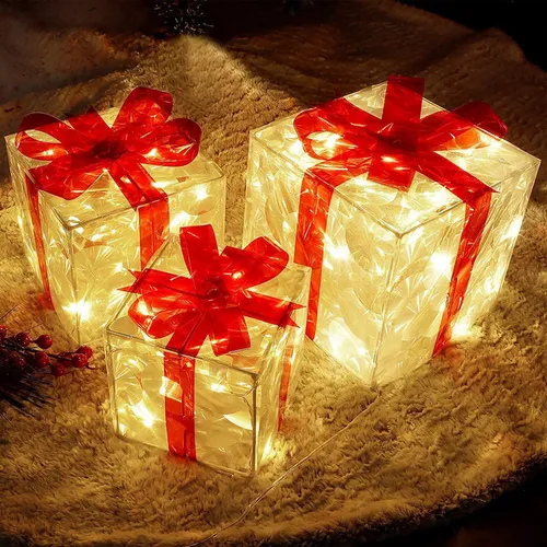 Caja De Regalo Iluminada Con Luces Led, Adorno Navideño