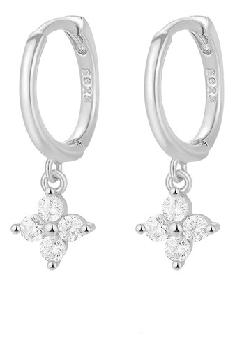 Brinco Argolinha Com Pingente Flor Prata 925 Com Zircônia