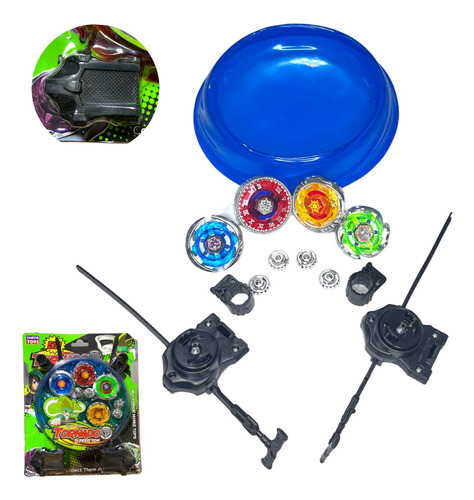 Kit 4 Beyblade Metal Blay Blade Com Lançador Tornado Led