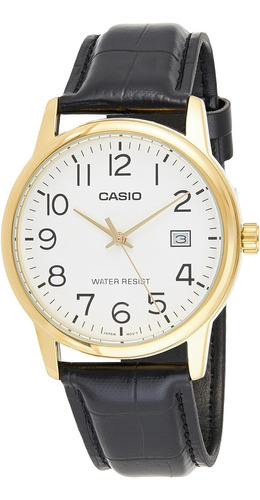 Reloj Casio Mtp-v002gl-7b2-4 Para Hombres Mtpv002gl-7b2 Go Correa Negro Bisel Acero Inoxidable Fondo Blanco