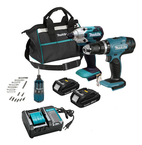Kit Parafusadeiras Impacto 18v Makita Dlx2336y01 + Kit Bits