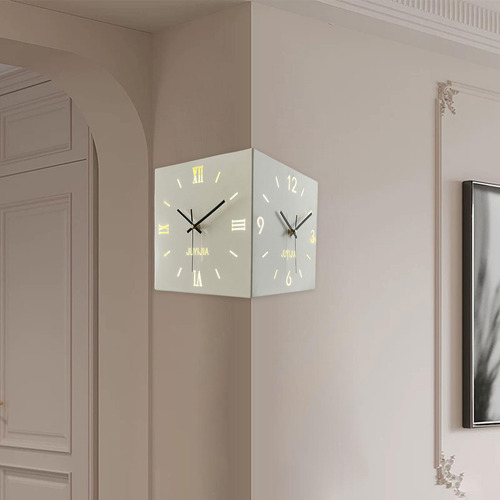 Reloj De Pared De Esquina De Doble Cara Con Adorno De Luz