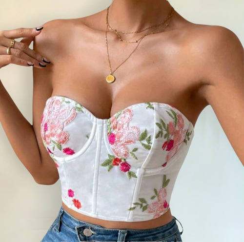 Corcel Con Encaje Estampado Floral Dama Ajuste
