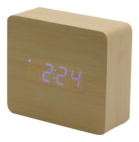 Reloj Despertador Alarma Con Display Digital - Madera Clara