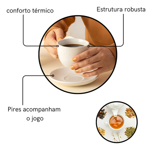 Jogo Conjunto De Xícara Café 6 Peças Com Pires 85ml Cerâmica