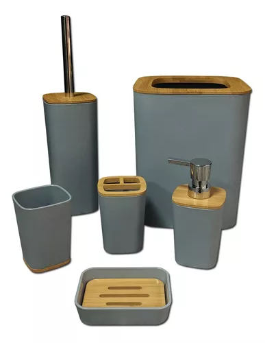 Set Accesorios Baño Diseño Bambu Dispenser Jabon Pettish