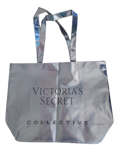 Victoria's Secret Shopping Bag Plateada Bolsa De Mano Imp.us