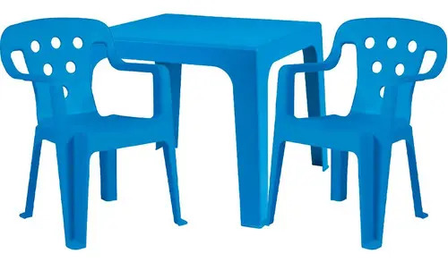 Kit Mesa Plástica Didática Infantil + 2 Cadeira Kids Mor Cor Azul