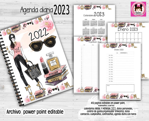 Agenda 2023 Diaria Mujer Kit Imprimible Editable