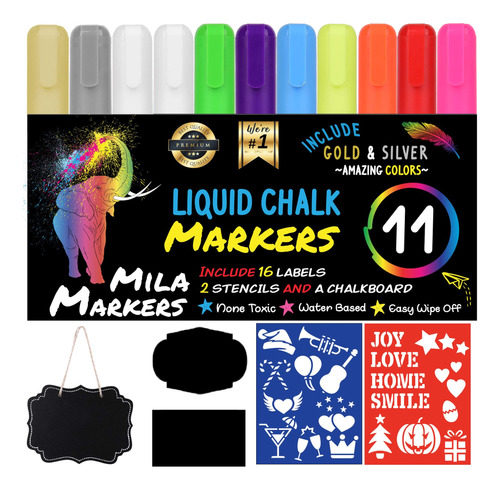 Mila Markers Juego Marcador Tiza  11 Boligrafo Pizarra 16