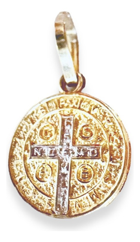 Medalla San Benito Mini Con Cruz De Oro Blanco 1 Cm Oro 10k