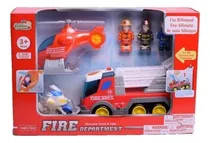 Comprar Camión De Bomberos Luz Sonido Con Helicóptero Moto Y 3 Figus Color Rojo Personaje Camion Bombero