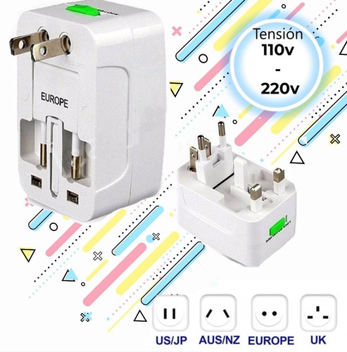 Imagen 3 de 4 de Adaptador Enchufe Universal Viajero Viaje Turismo 110v 220v