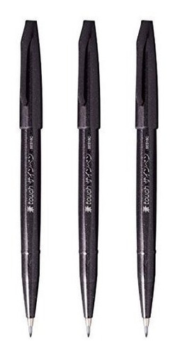 Bolígrafo Pentel Fude Touch Sign Pen, Negro, 3 Piezas