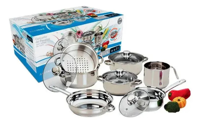 Jogo Panelas Inox 7 Peças Richwell Prata Euro Único