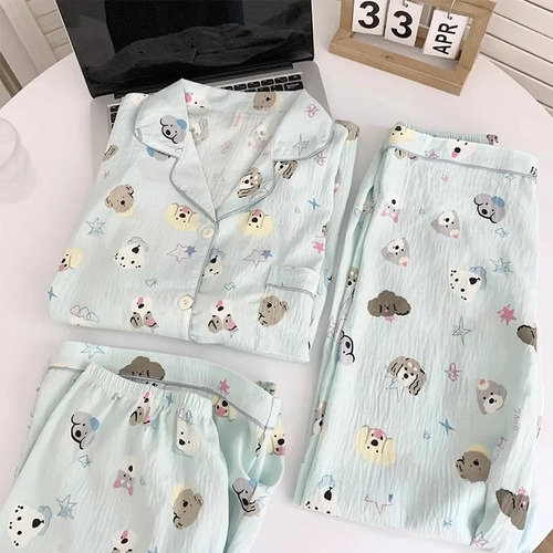 Conjunto De Tres Piezas De Pijama De Verano De Algodón Con F