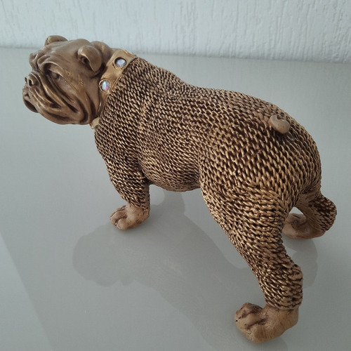 Estátua Cachorro Bulldog Com Coleira Escultura Gesso