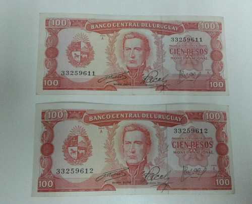  Billete Antiguo De Cien Pesos Uruguay 