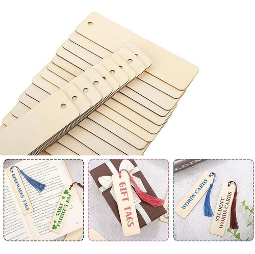 100 Marcapáginas De Madera En Blanco Con Borlas Coloridas