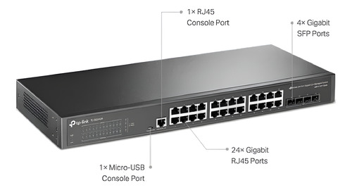 Switch 24 Portas 10/100/1000 + 4 Portas Sfp Rack 19 Tp Link