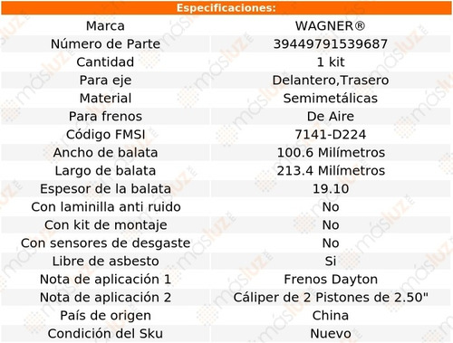 Kit Balatas Semimetalicas Del Frr L 6 7.8l 00-02 Wagner