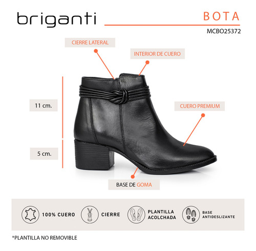 Bota Cuero Mujer Zapato Elegante Botita Vestir Taco Briganti