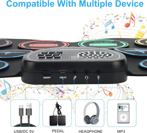 Juego De Batería Electrónica 9 Tambores Con Auriculares