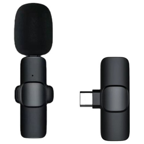 Microfono Corbatero Inalambrico Celular Para Android Usb C Color Negro