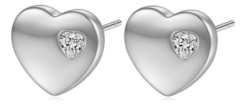 Aretes De Acero Inoxidable Con Forma De Corazón Y Circonita 