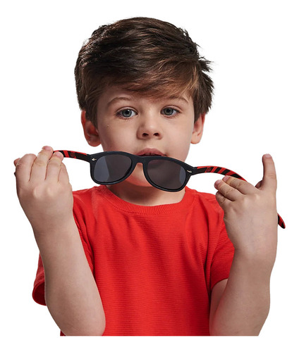 Óculos De Sol Infantil Sunkids Enaldinho Preto Polarizado Lente Cinza